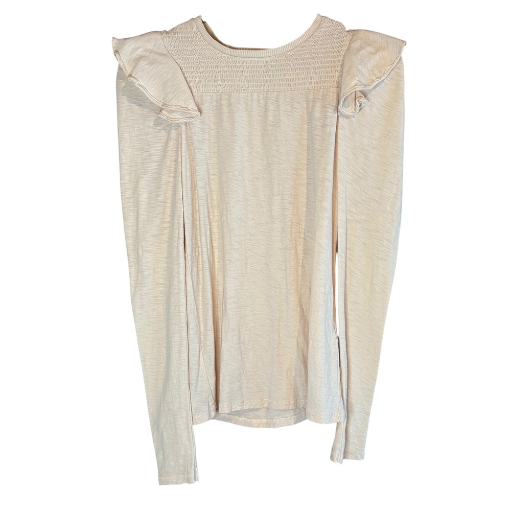 Nation LTD Dalilia Victoria Tee peach  Long sleeve slub Smocked Ruffle Tshirt XS